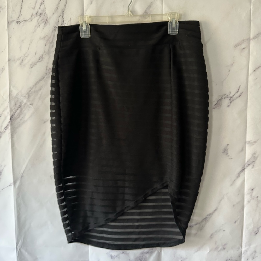 FASHION TO FIGURE BLACK STRIPED MIDI SKIRT WOMENS 1X